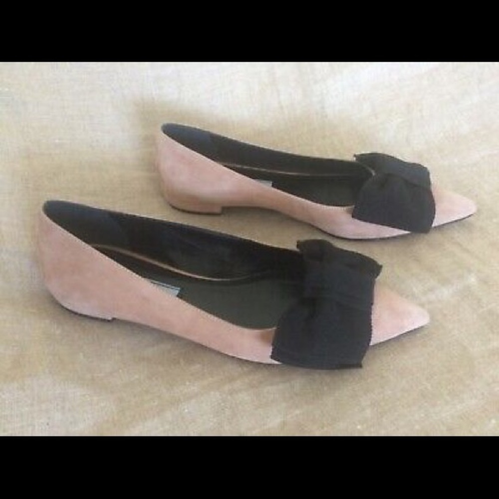 Prada Ballet Flats Bow Pink Suede Pointed Toe 6 - Picture 3 of 8